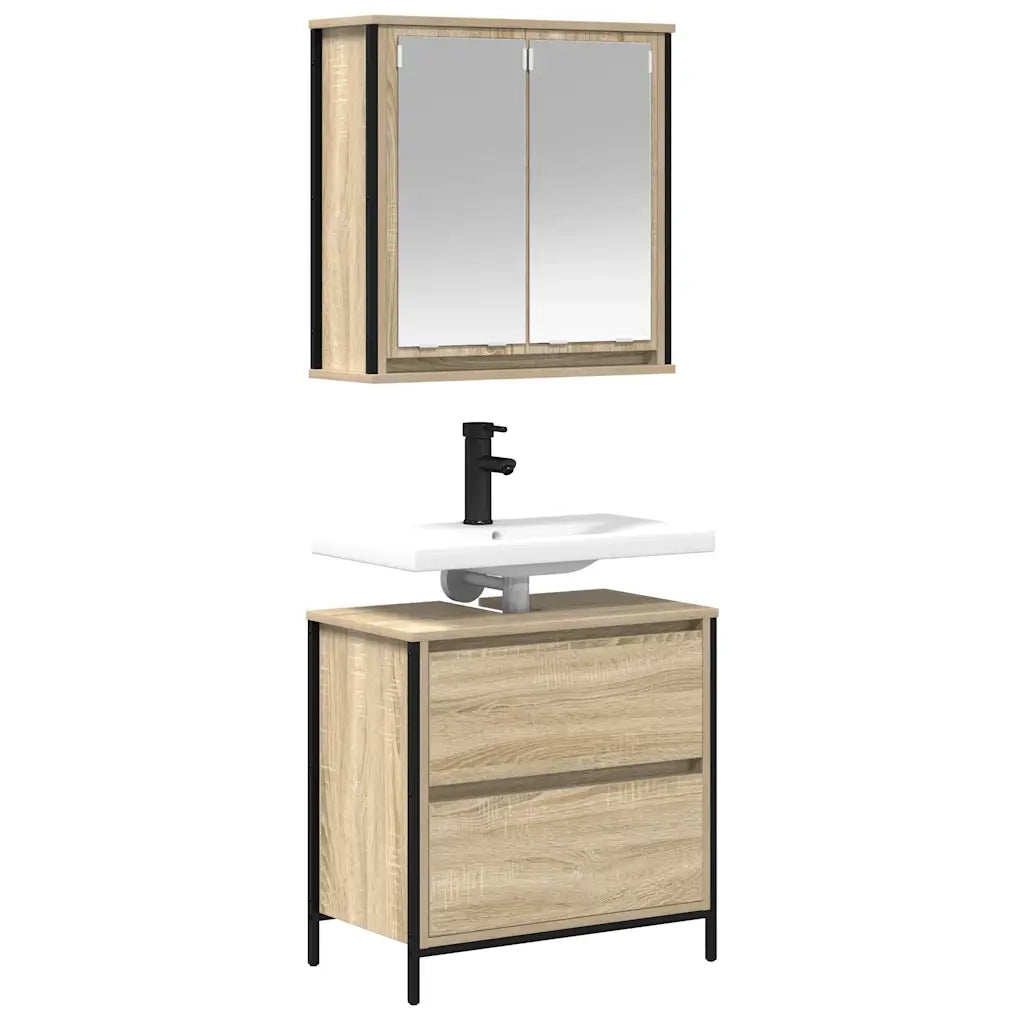 Set Mobili da Bagno | Armadio da bagno 2 pz Rovere Sonoma in Legno Multistrato