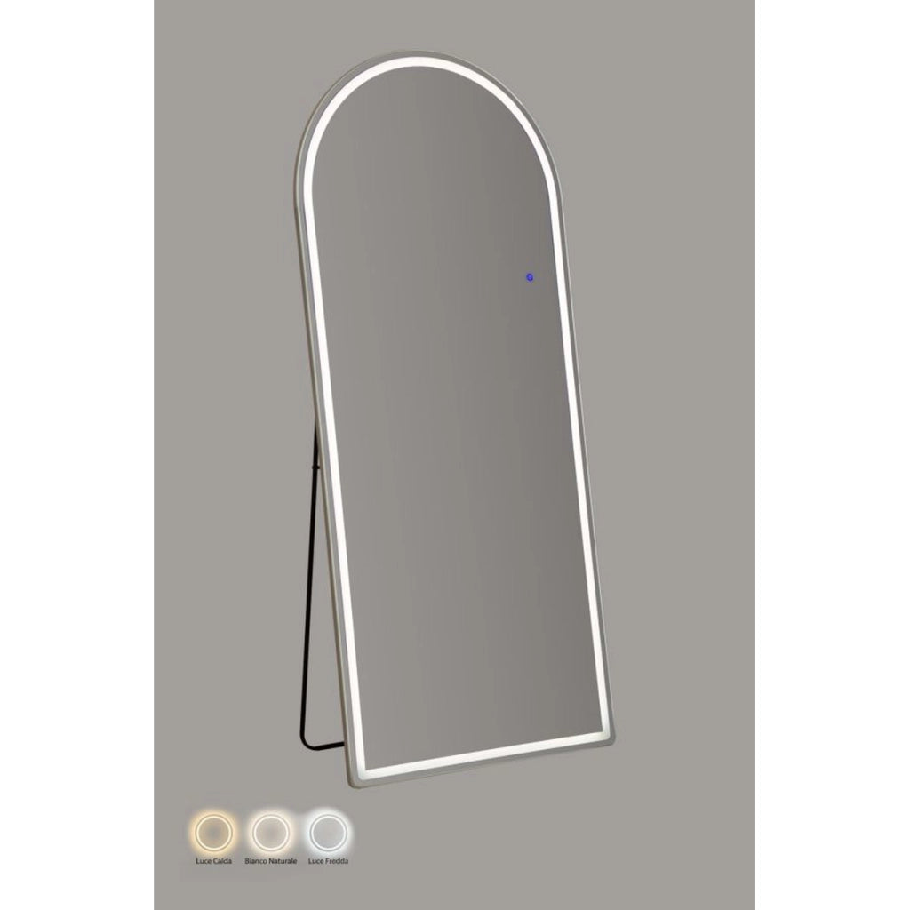 Specchio da terra ad arco con cornice illuminata a LED 77x177 cm