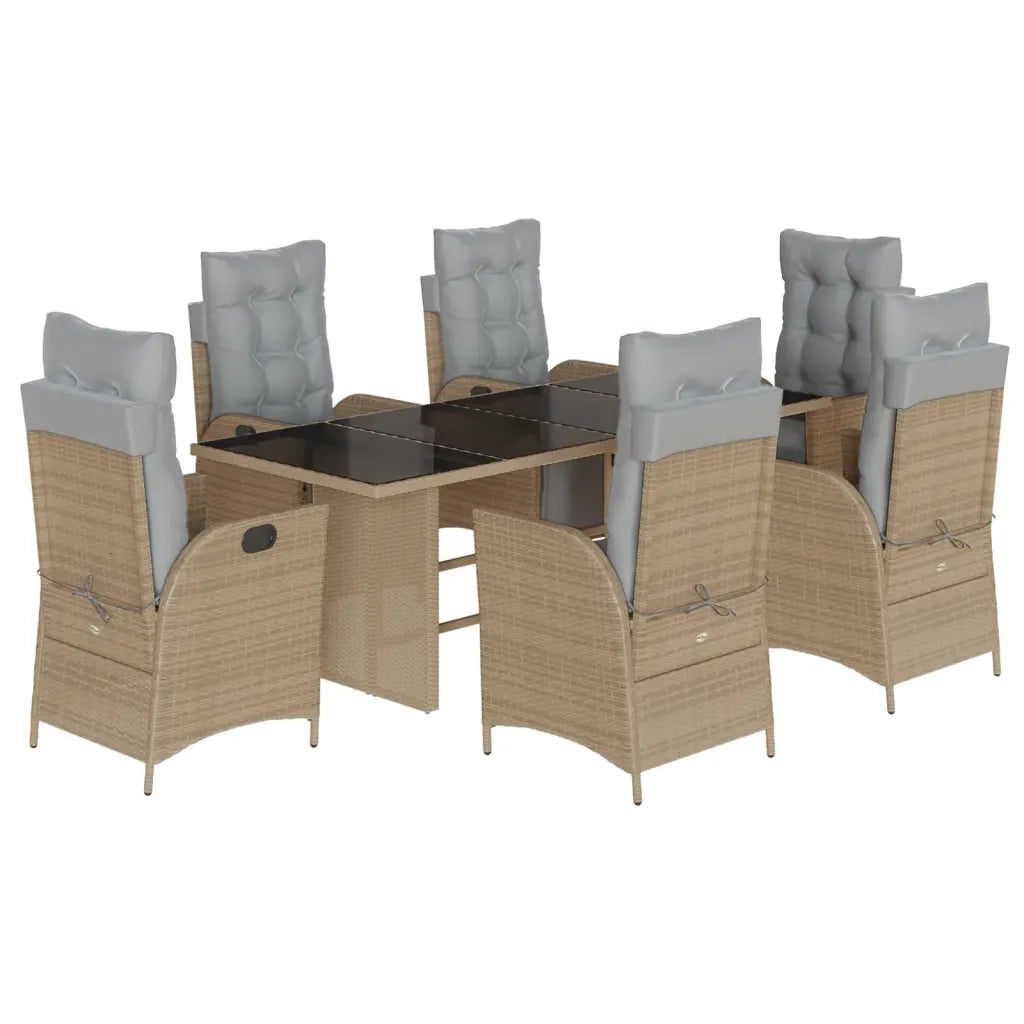 Set Pranzo da Giardino 7 pz con Cuscini Beige Misto Polyrattan