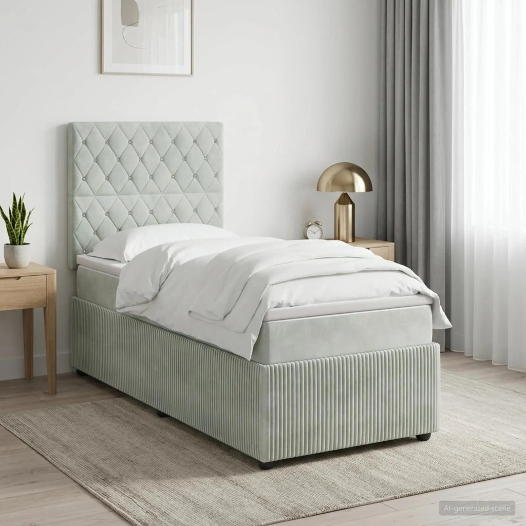 Letto Box Spring LED con Materasso Grigio Chiaro 90 x 190 cm 3456173