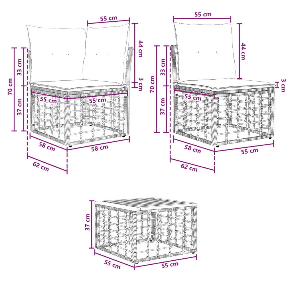 Set di divani da esterno 9 pcs Nero e Grigio scuro Poliestere 3437439