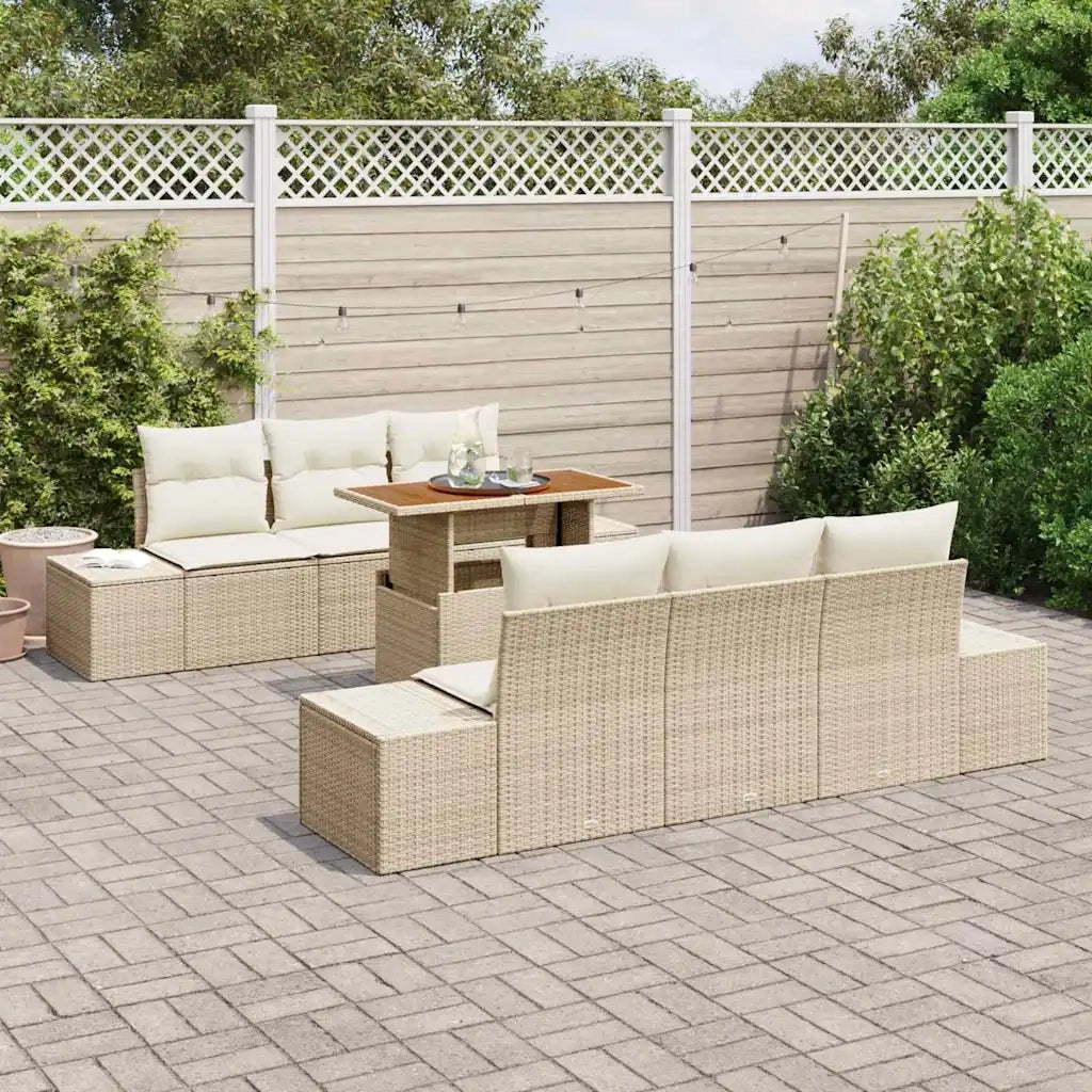 Set da Pranzo per Giardino con cuscino 7 pcs Beige e Crema