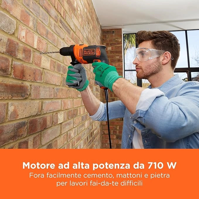 Black+Decker BEH710-QS – Trapano a percussione 710W con mandrino autoserrante