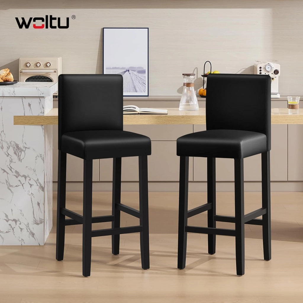 Sgabello da Bar con Schienale Poggiapiedi Sedie da Pranzo Imbottita Sedia Alta per Ristorante Cucina Legno+PVC Nero 2 Pezzi