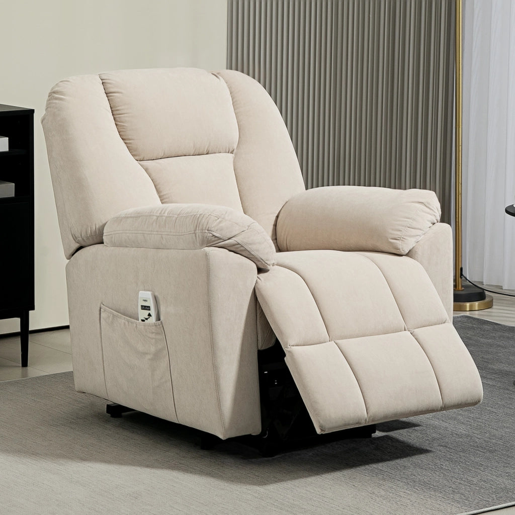 Poltrona Massaggiante Elettrica Reclinabile con Riscaldamento e USB ¨C Zephmum ¨C Beige