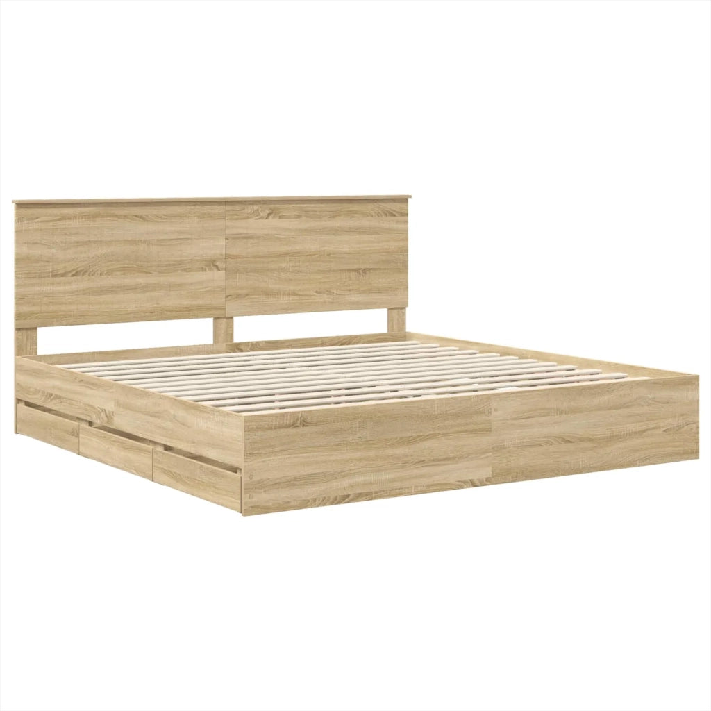 Letto matrimoniale | Letto per adulti | Struttura del letto con cassetto Rovere Sonoma 200 x 200 cm