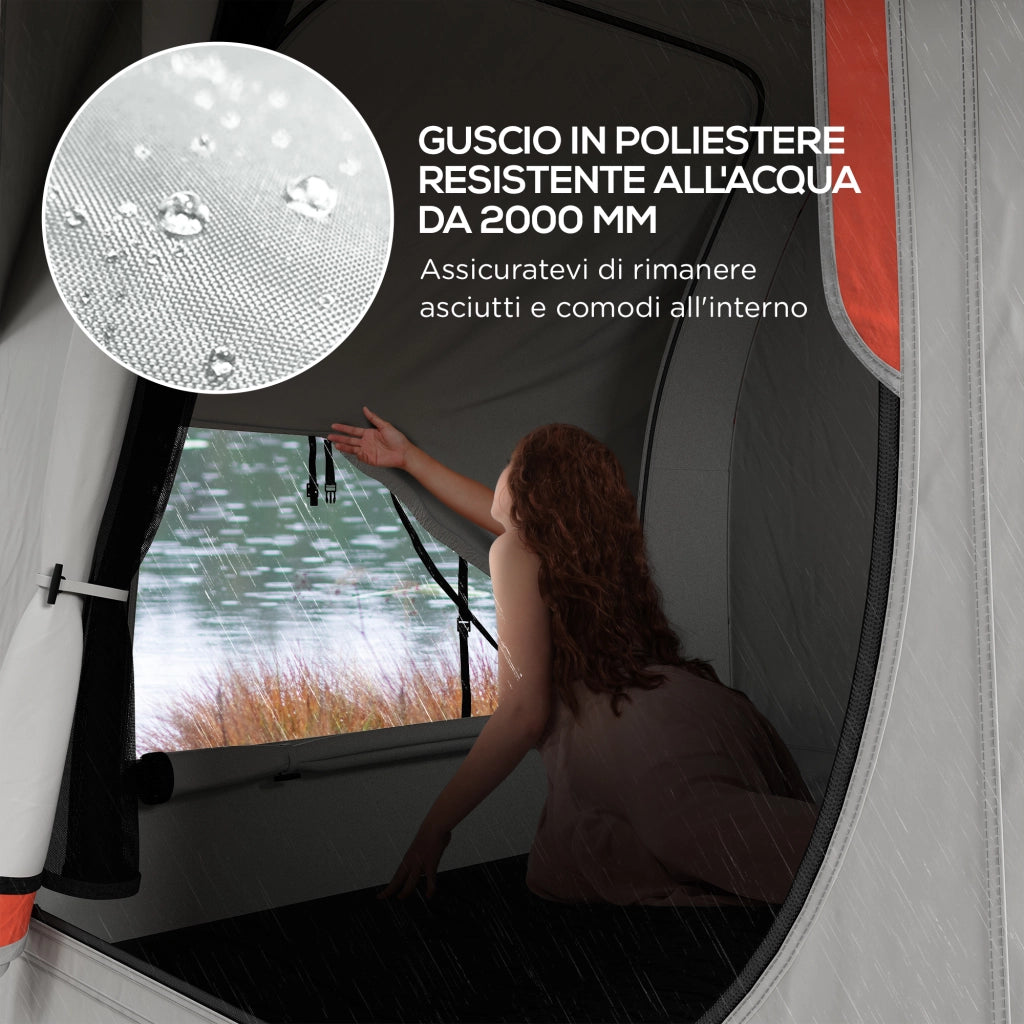 Tenda per Auto Impermeabile a 3 Porte in Poliestere. PE e Fibra di Vetro. 239x210x210 cm. Grigio e Arancione