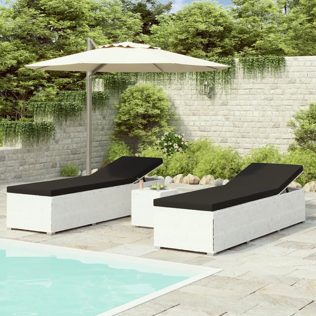 Lettini PrendiLettino sole | Sdraio da giardino | Lettino da sole con Tavolino 3 pz in Polyrattan Bianco