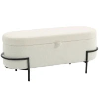 Panca contenitore imbottita, con rivestimento in fleece e struttura in metallo, Bianco crema