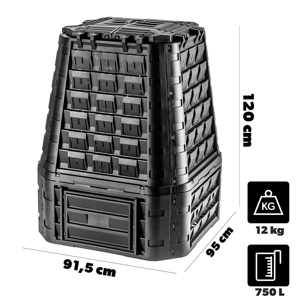 Compostiera da giardino KADAX 750L, grande, modulare, resistente al gelo, per fertilizzare tutto l'anno.