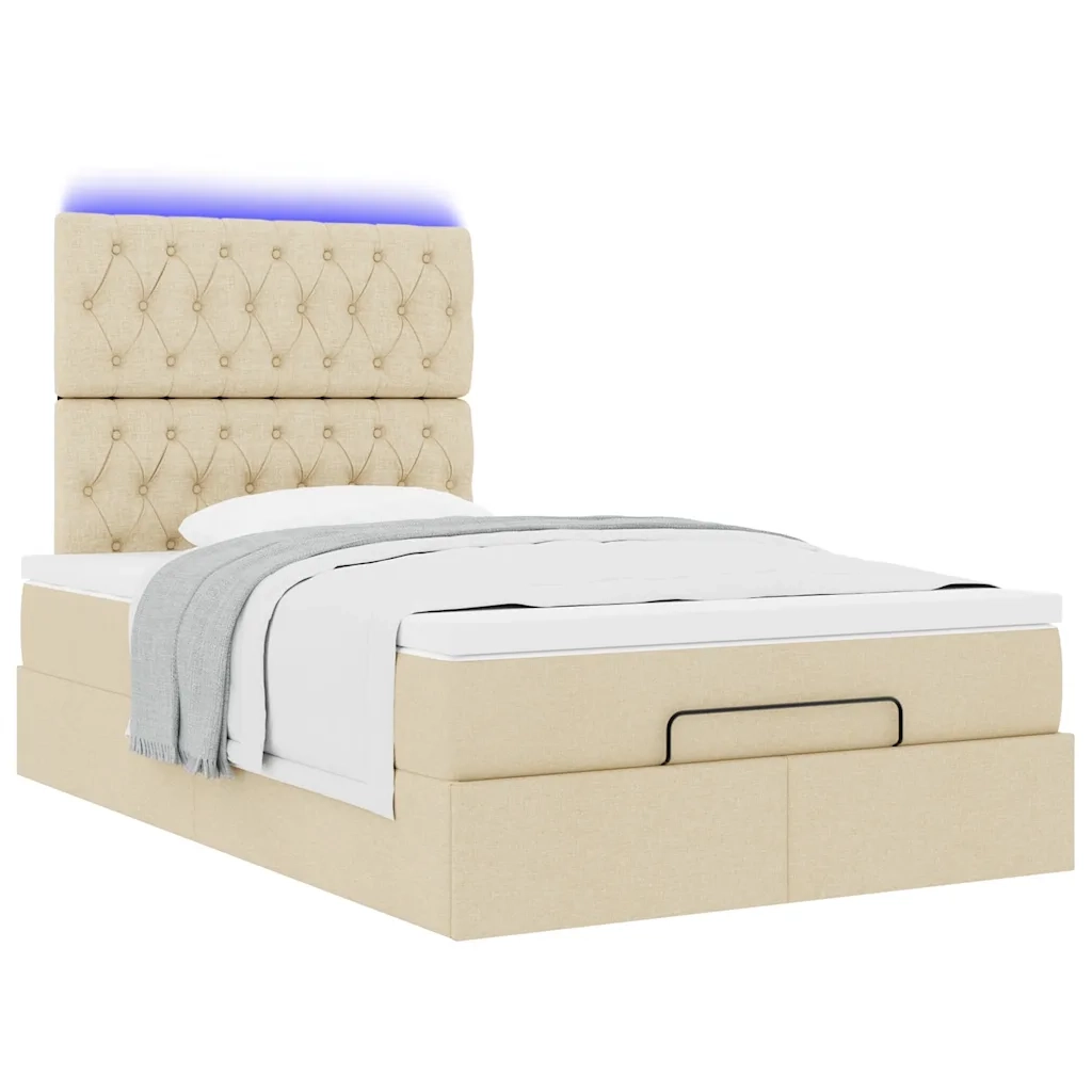 Struttura Letto Pouf con Materasso Crema 120x200 cm in Tessuto 3314084