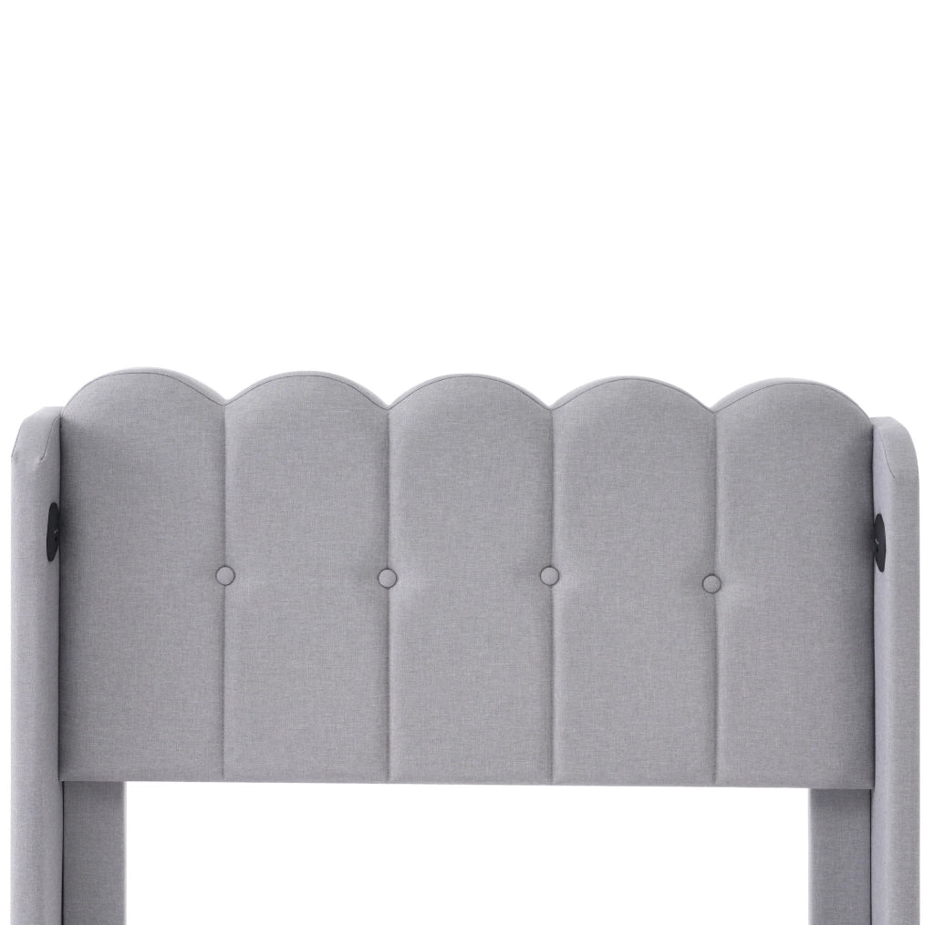 Letto imbottito matrimoniale 90x200 cm con USB e Tipo C, struttura con testiera in tessuto grigio