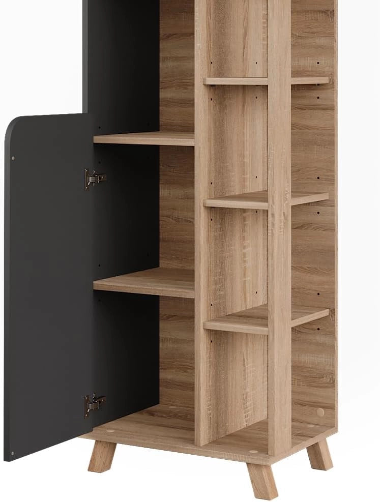 Mobile alto Karen, Sonoma/antracite, 50 x 175 cm con 2 porte, per la conservazione di articoli da bagno e asciugamani