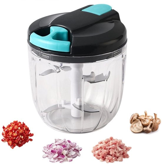 Manuale multifunzionale tagliafrutta e verdura, con manico per tagliare aglio, zenzero, frutta, noci, ecc. Uso in cucina (900 ml - grigio e blu)