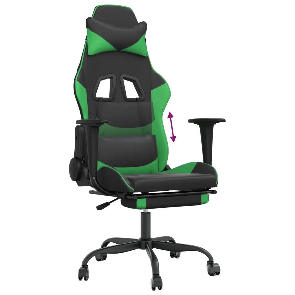Sedia da Gaming | Sedia da e-sports con Poggiapiedi Nero e Verde in Similpelle