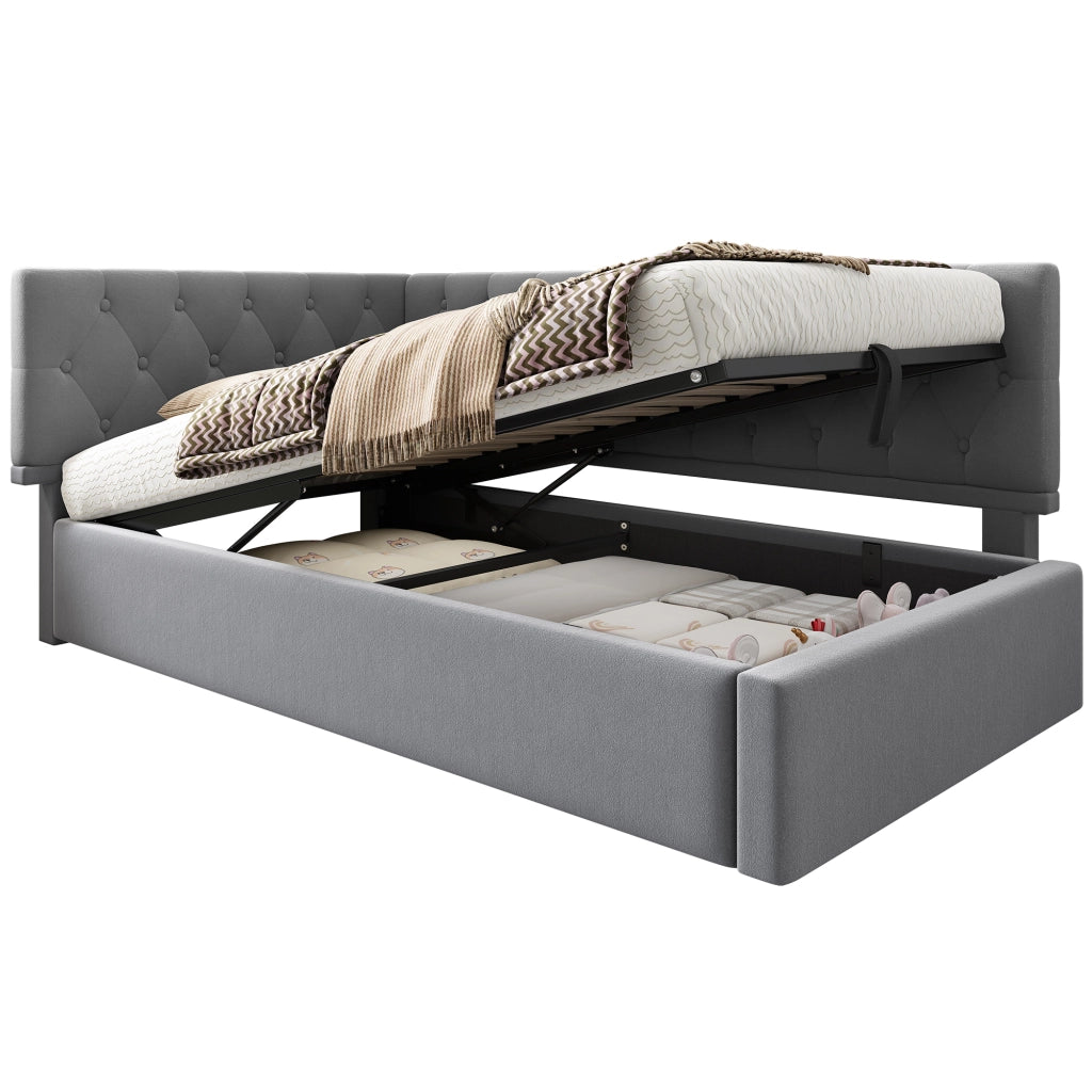 Daybed singolo – 90x200 cm – contenitore idraulico rete legno – velluto grigio