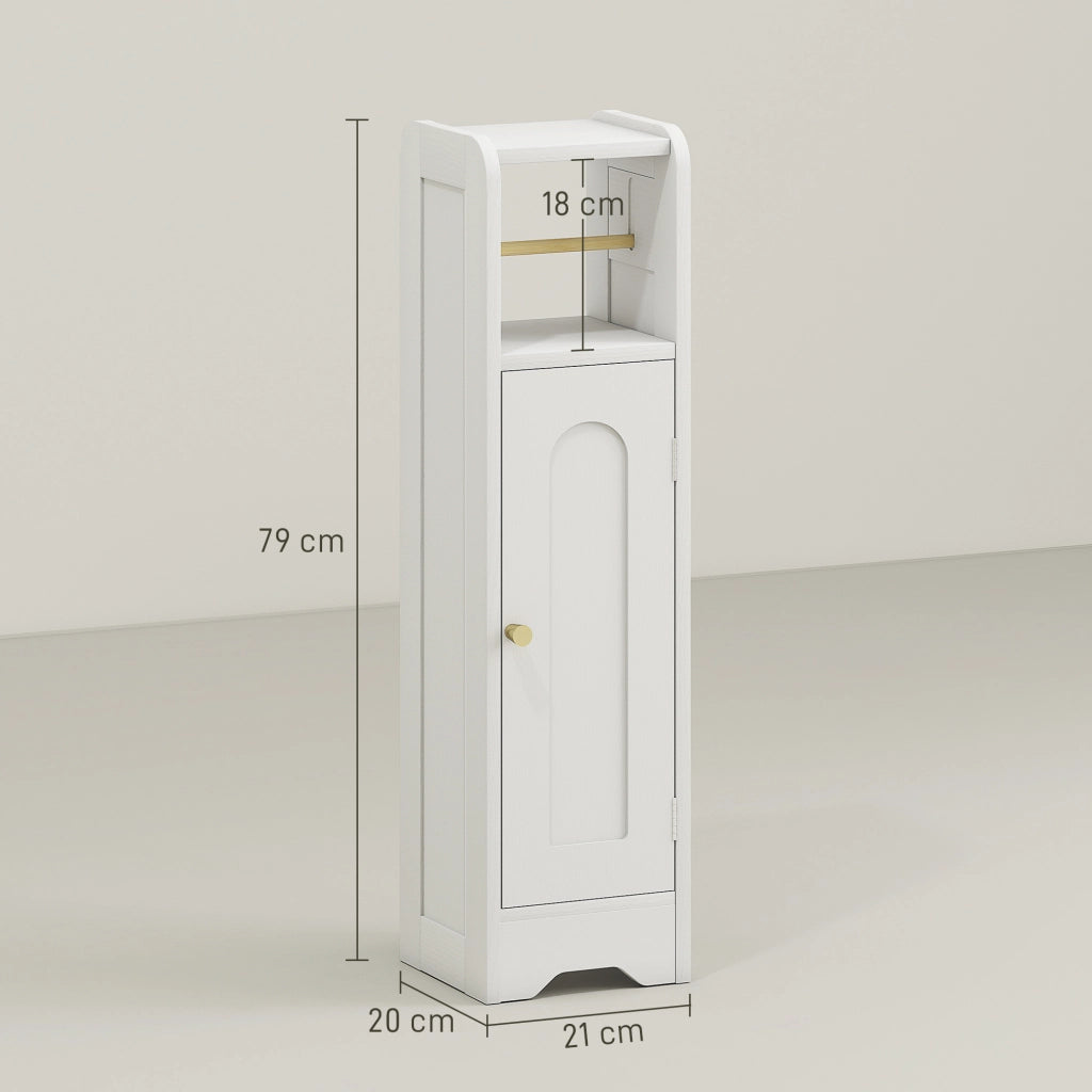 Mobile Bagno Stretto ¨C zephmum ¨C 21x20x79 cm Bianco con Ripiano Aggiustabile e Portarotoli