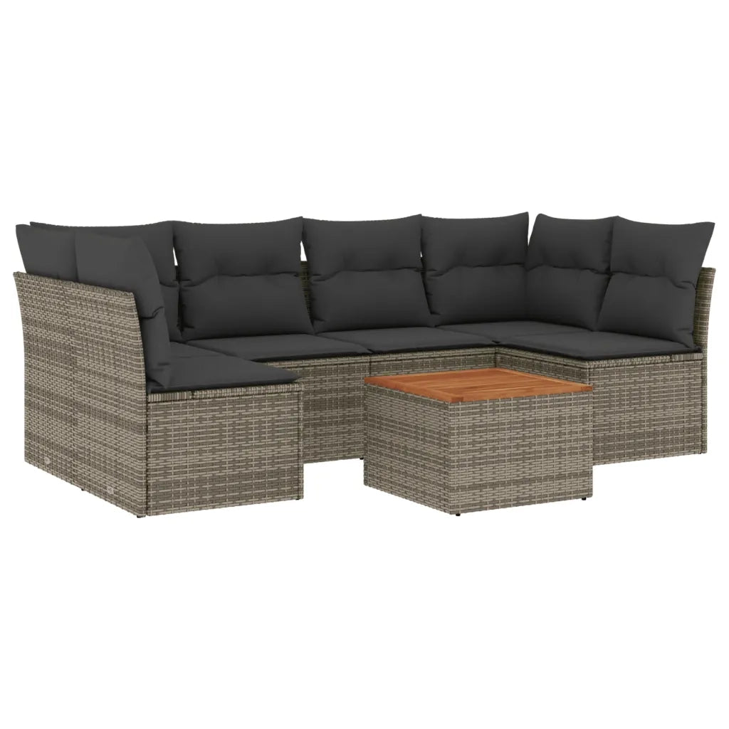Set Divani da Giardino 7 pz | Set Salotto da Giardino con Cuscini Grigio in Polyrattan