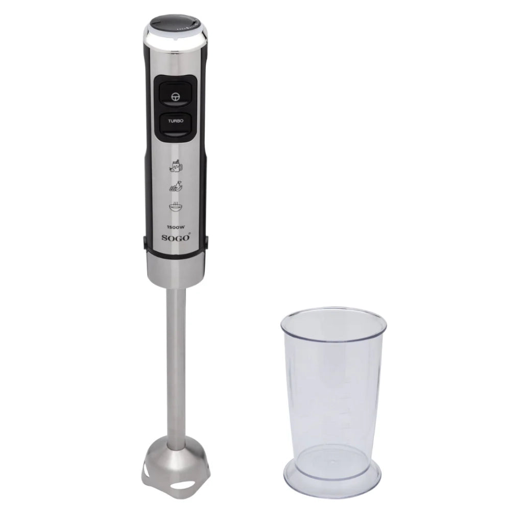 Frullatore a Immersione 1500W Inox – Mixer Cucina con 23 Velocità, Lame in Titanio, Asta Extra Lunga 25 cm, Bicchiere 800 ml per Smoothie, Zuppe e Salse