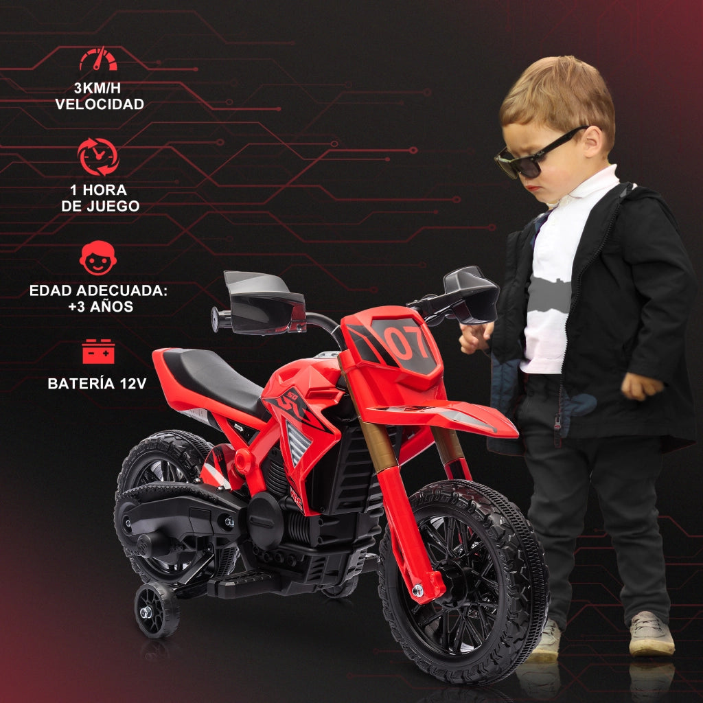Moto Elettrica Bambini 12V con Ruote Ausiliarie e Clacson ¨C Minimal ¨C Rosso