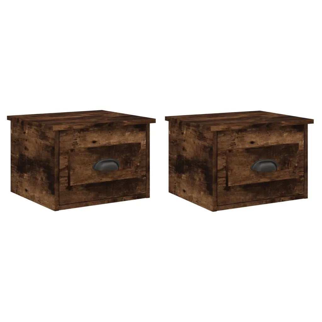 Set di 2 Comodini | Armadio da Notte | Mobiletto da notte a Parete Rovere Fumo 41,5x36x28 cm