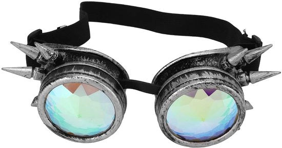 Occhiali Steampunk con Lenti Colorate Riscattabili - Caleidoscopio - Rainbow Rave - Occhiali Trippy Psichedelici - Acciaio Antico - Design Retro - Occhiali da Festa con Lenti Riscattabili