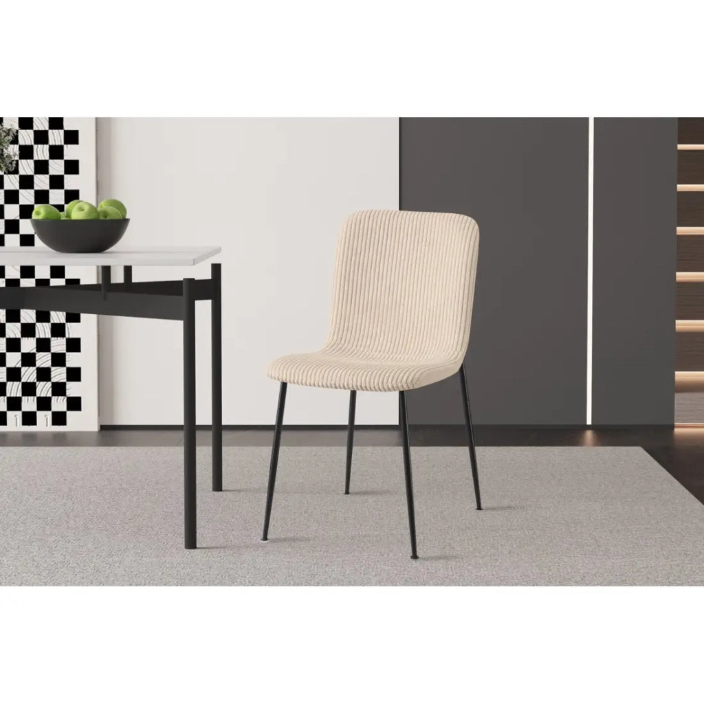 Sedia da sala da pranzo CORDUROY – Velluto a coste beige – Gambe in metallo nero – Stile design