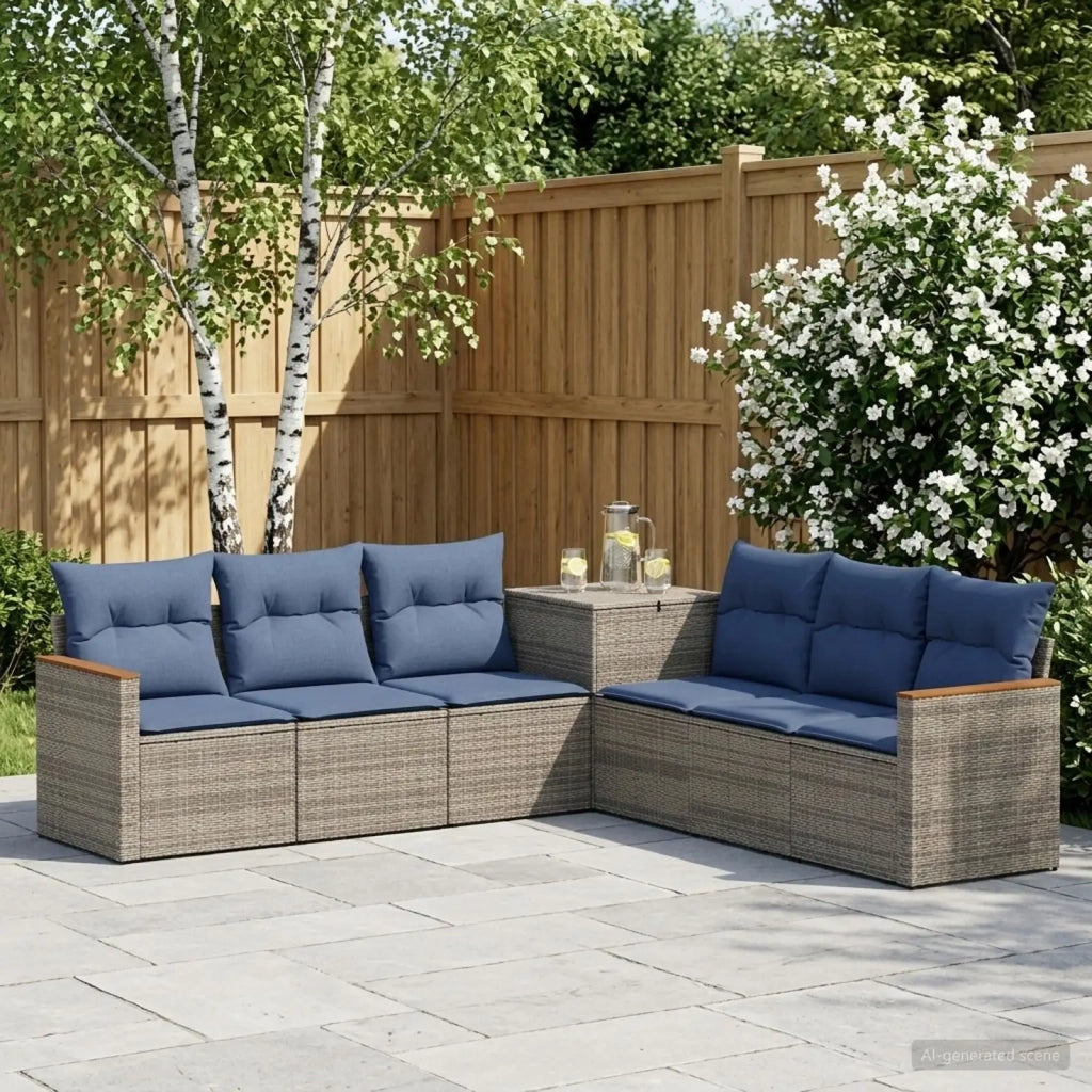 Set di divani 7 pz Grigio e Blu Navy Rattan sintetico e Acciaio 3448861