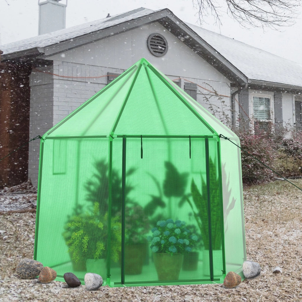 Mini serra portatile per esterno per inverno con copertura in PE per giardino-Serra per entrare porta con cerniera arrotolabile Verde