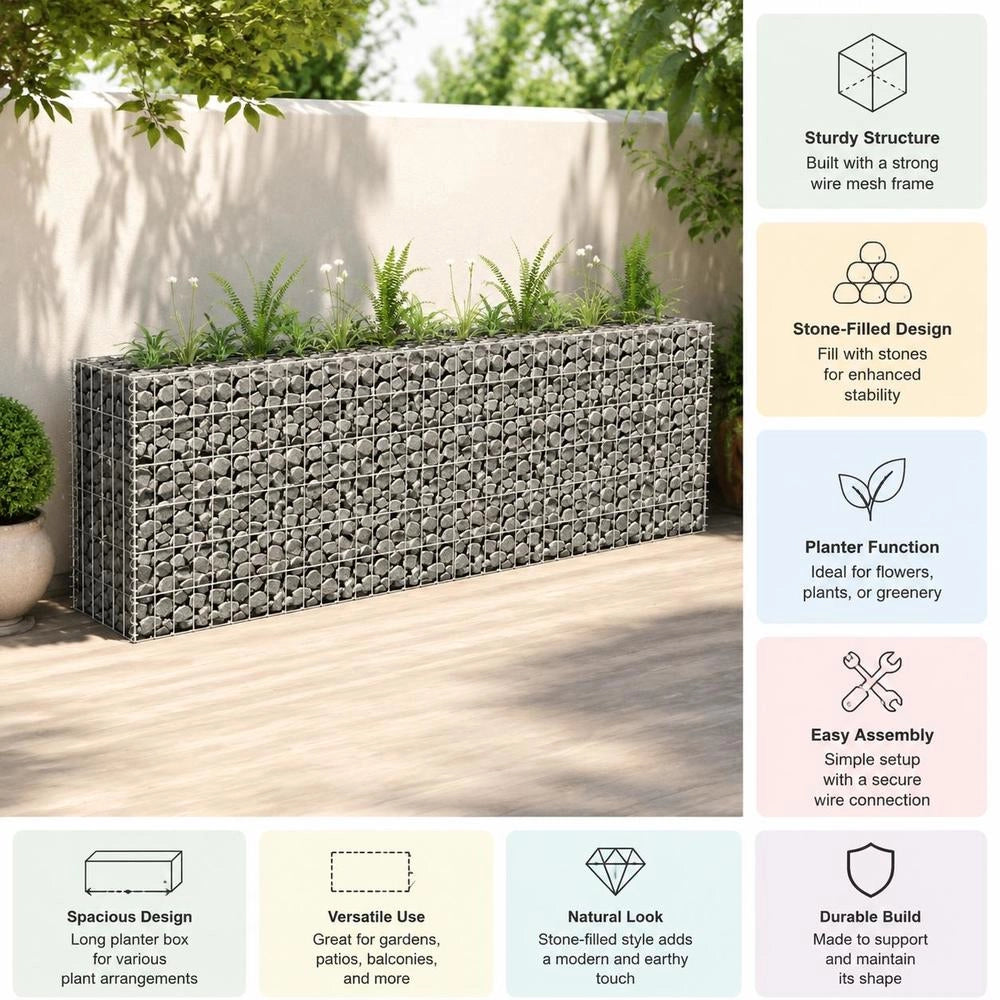 Gabion Raised Bed, Galvanized Steel, 180x30x60 Cm