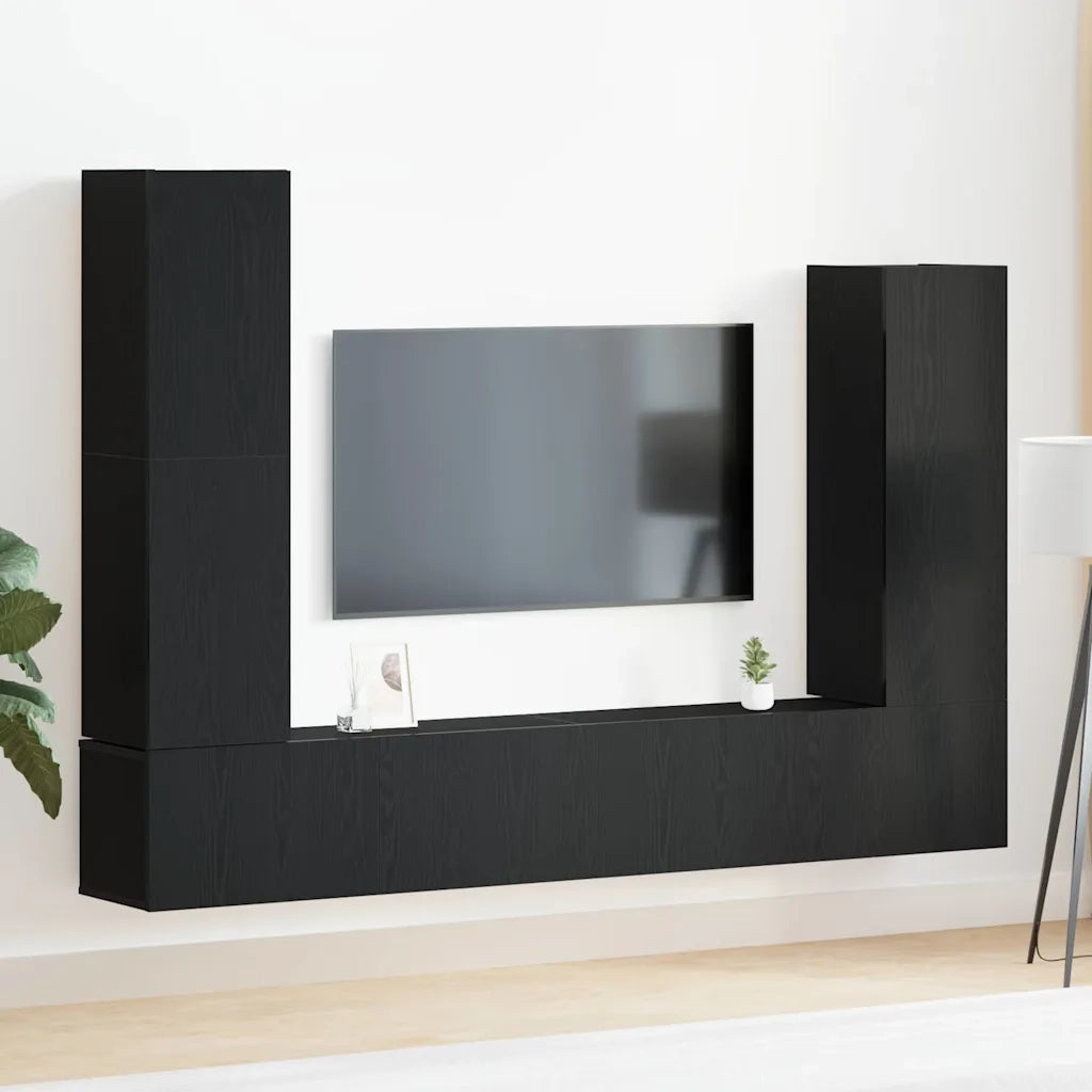 Set mobile TV 6 pz | Armadietto TV | Mobile Porta TV Rovere Nero Legno multistrato