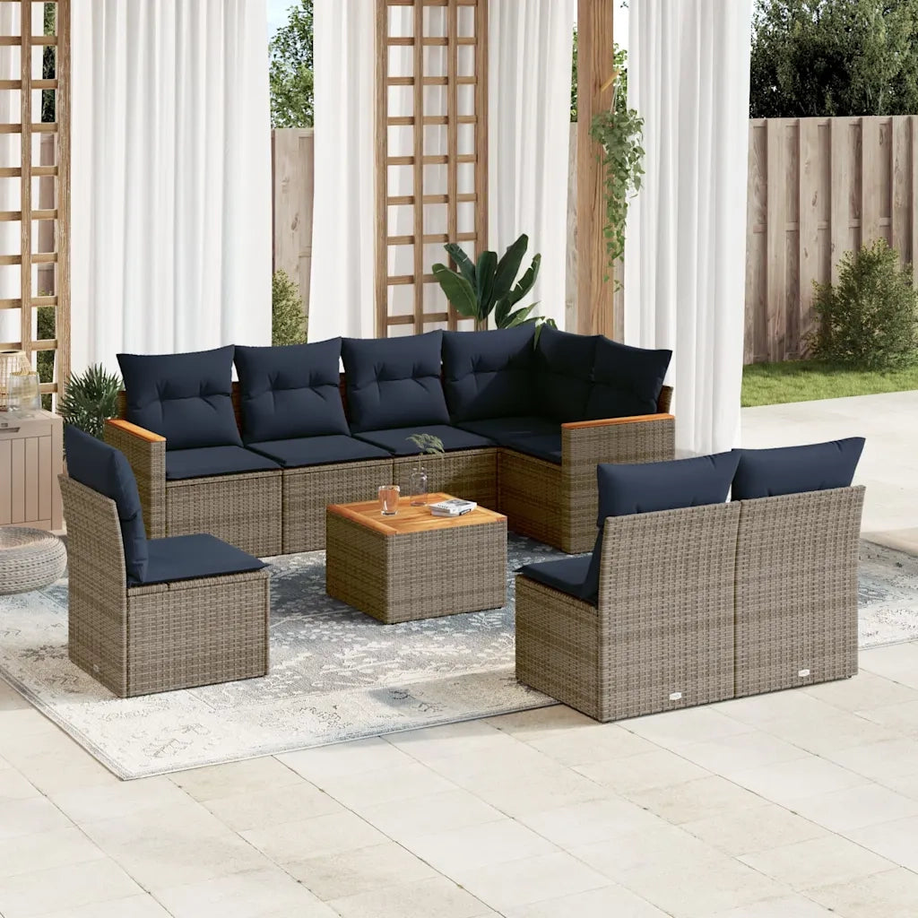 Set Divani da Giardino 9 pz con Cuscini Grigio in Polyrattan 3226054