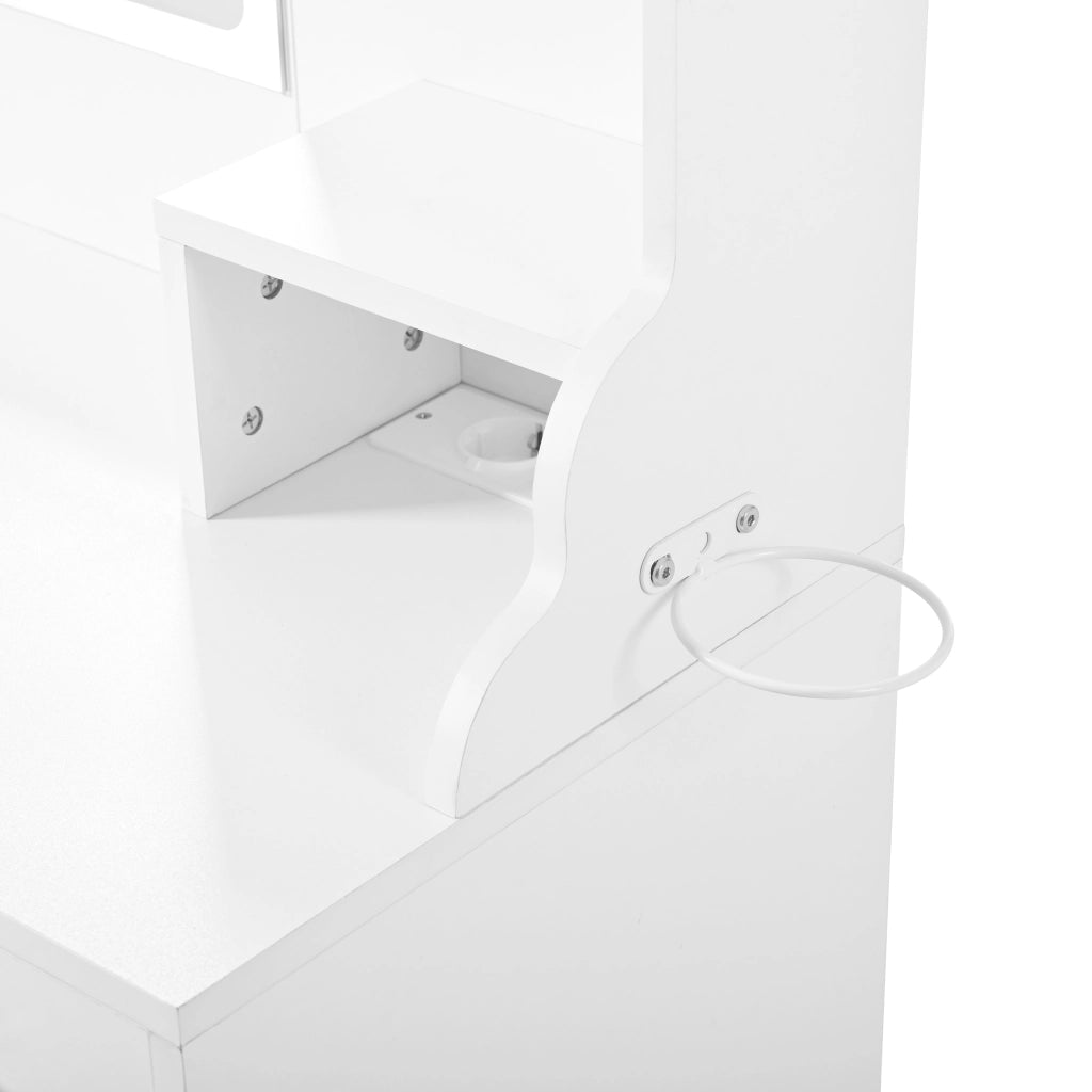 Toeletta con 6 cassetti e 4 ante; specchio LED - per camera da letto - bianco