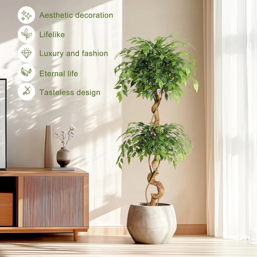 Ficus Artificiale 150 cm Grande Pianta Finta in Vaso per Interno ed Esterno