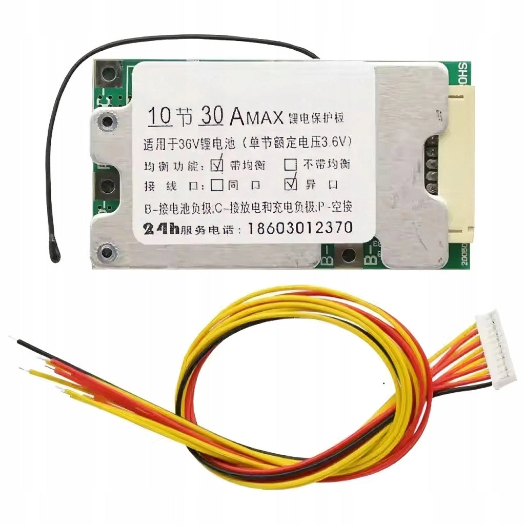 Modulo BMS 10S 36V/42V 30A con Bilanciatore e Sensore NTC | Compatibile con Batterie Li-Ion 18650