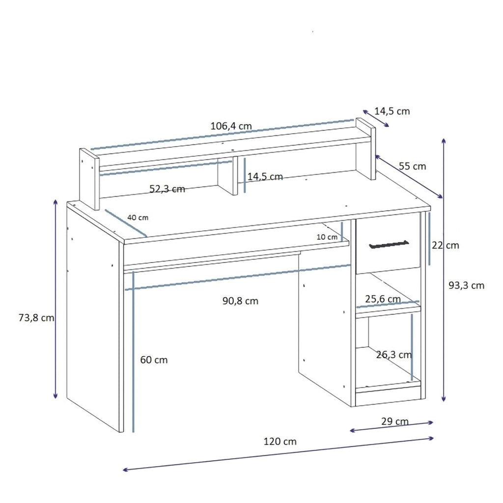 Roletto, Scrivania 5 Ripiani, 99x120x55h cm Bianco