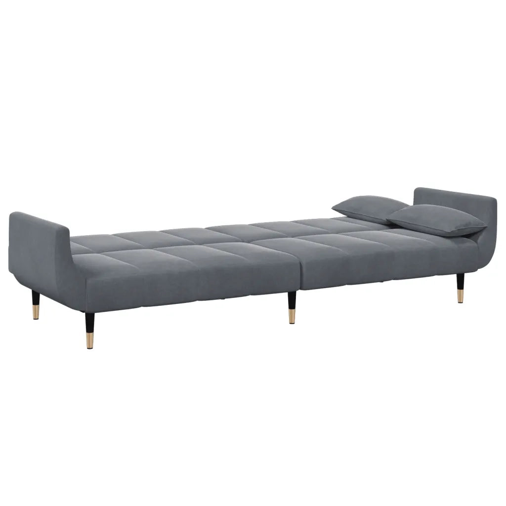 Divano Letto 2 Posti con Poggiapiedi Grigio Scuro in Velluto 3258152