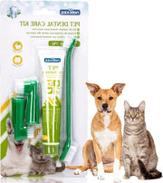 Kit di pasta dentifricia enzimatica per denti puliti di animali domestici - 2 spazzolini per denti - elimina cattiva alitosi - rimuovi placca e tartaro - migliora la salute delle gengive - igiene orale per animali domestici spazzolino per denti per cani