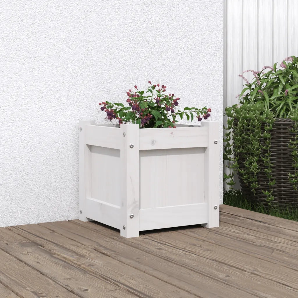 Fioriera | Cassetta per fiori | Vaso da Giardino Bianca 31x31x31 cm Legno Massello di Pino