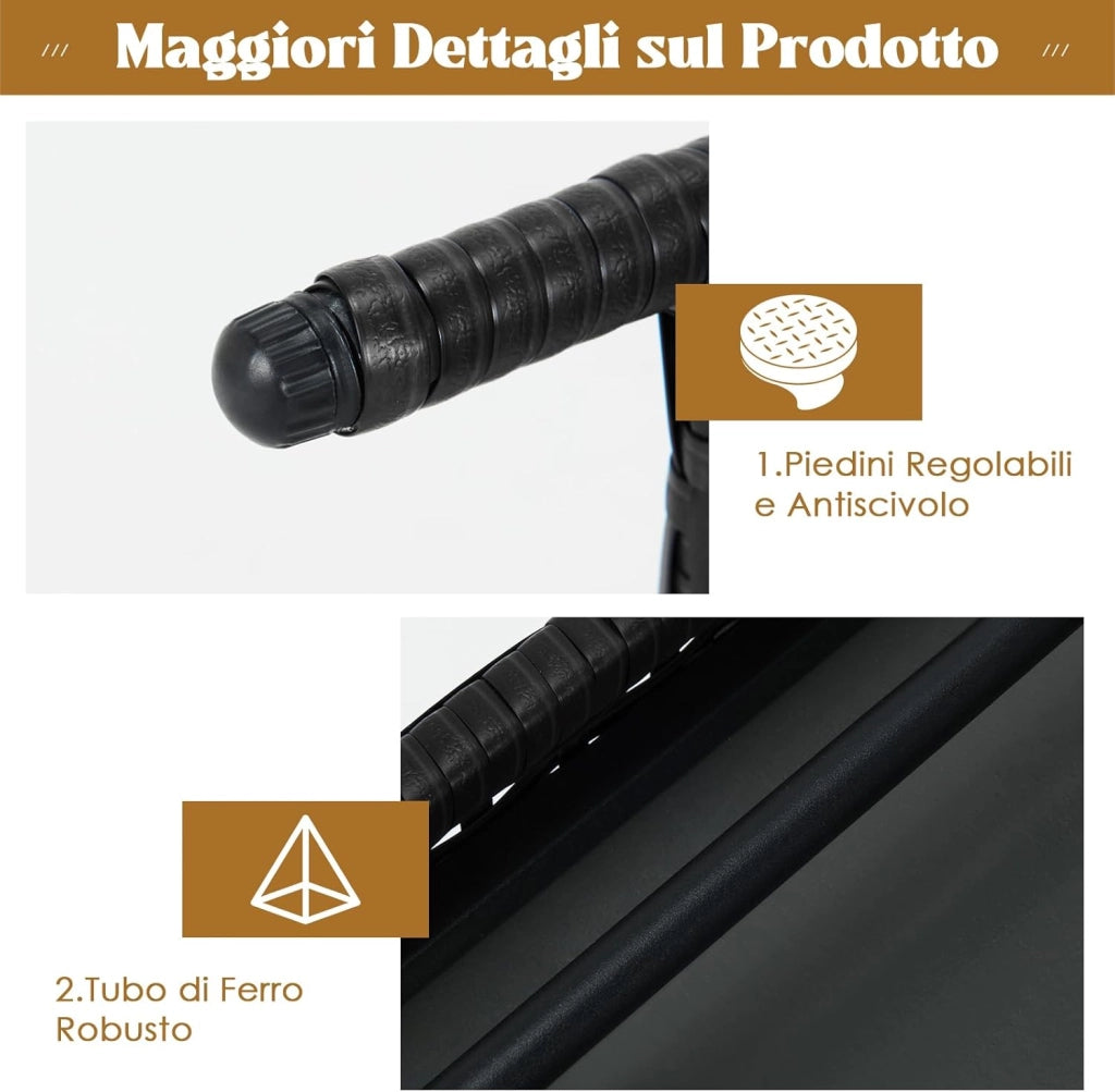Tavolino da Caffè Rettangolare in Vimini Pieghevole, con Struttura in Acciaio Resistente e Cuscinetti Antiscivolo, Utilizzabile da Interno e Esterno (Nero)