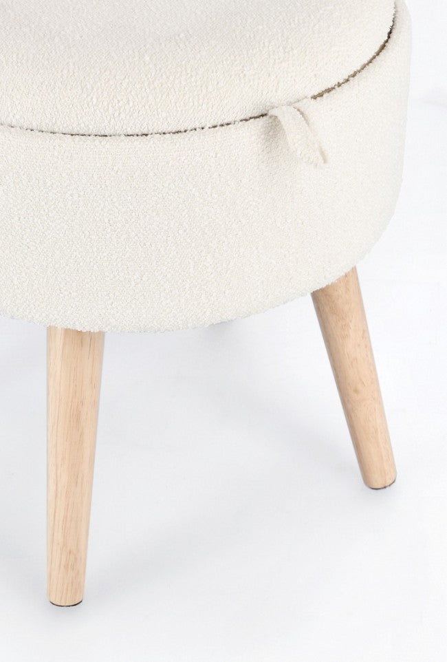 Sgabello Contenitore Ø 39x42,5 cm Zoya in Bouclè Bianco