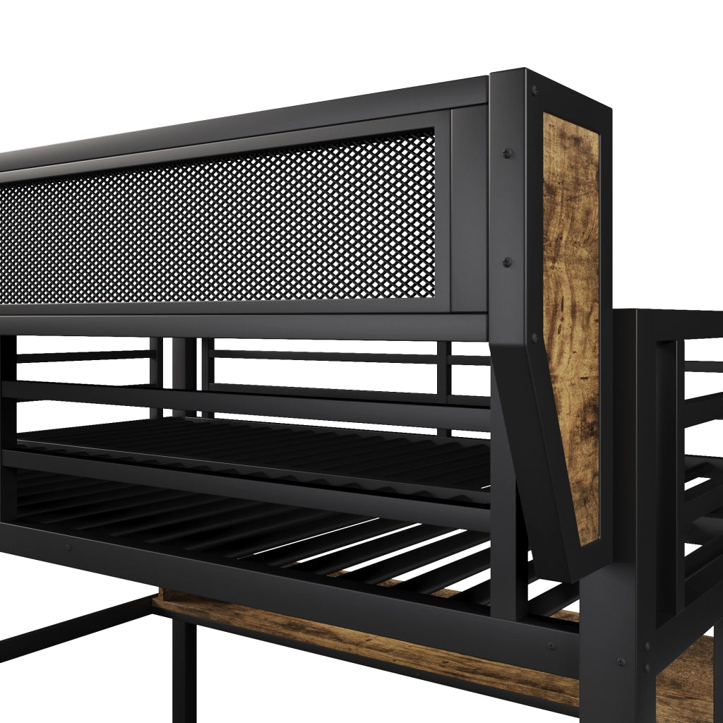 LETTO A CASTELLO 140x200 cm Metallo e MDF Nero con LED e 2 cassetti