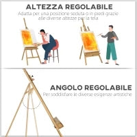 Cavalletto per Pittura Pieghevole in Faggio con Altezza e Angolazione Regolabile, 65x110x180-235 cm