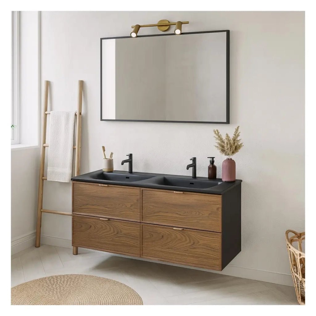 Set da bagno SAVIA: mobile sottolavabo 120cm e doppio lavabo incassato nero