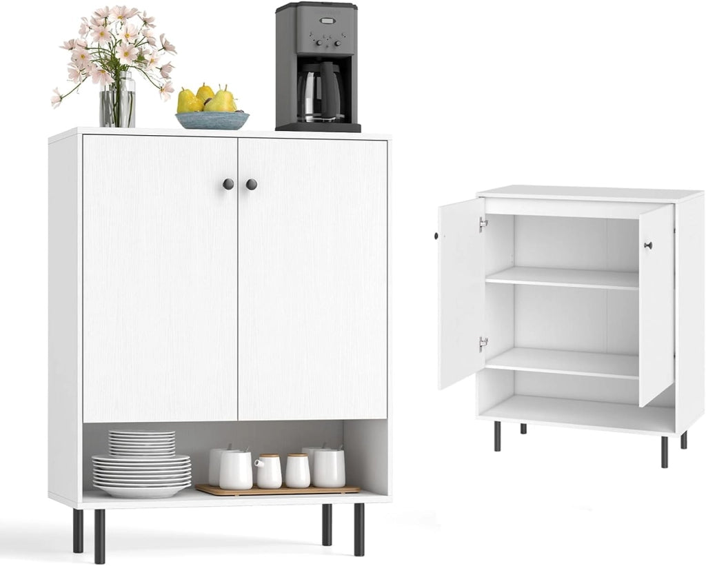 Armadio da cucina con 2 ante e 1 ripiano aperto, credenza con ripiani regolabili, credenza buffet 75 x 35 x 95 cm, armadio per soggiorno, sala da pranzo (Nero)