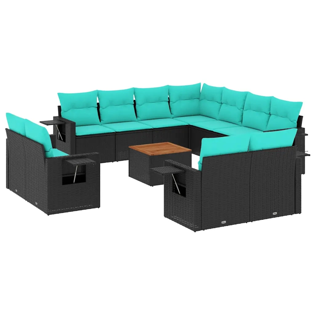 Set Divani da Giardino 12 pz con Cuscini Nero in Polyrattan 3224825