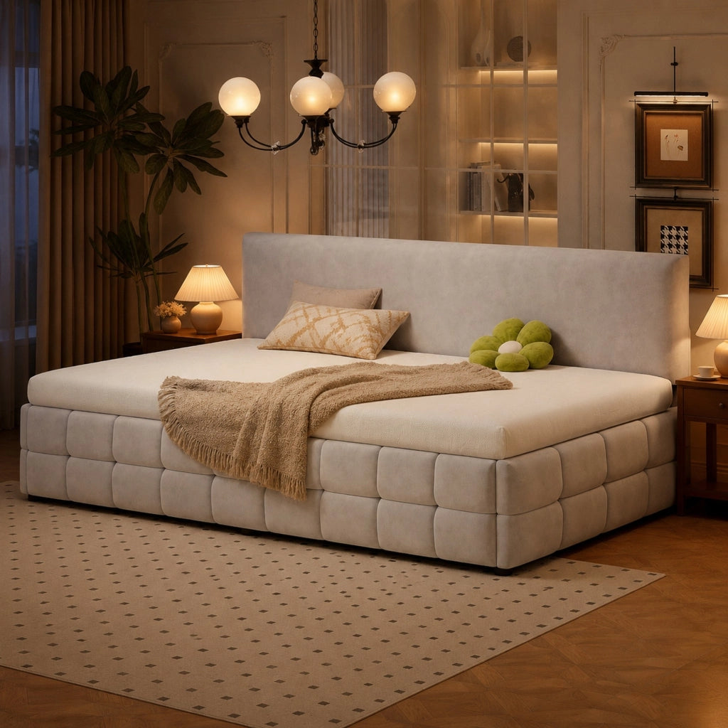 LETTO Contenitore 90x200 cm in velluto grigio chiaro con schienale senza braccioli