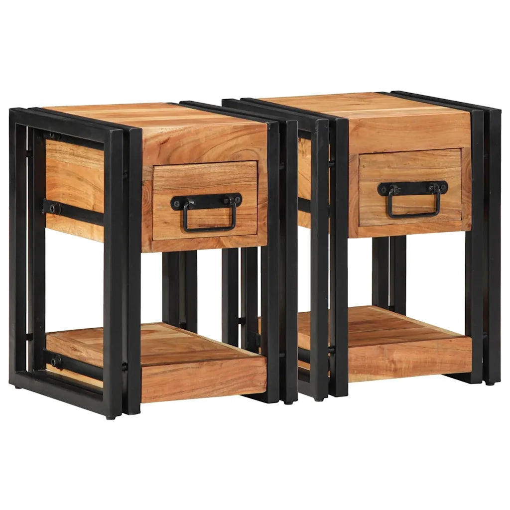 Set di 2 Comodini | Armadio da Notte | Mobiletto da notte 30 x 30 x 40 cm Legno di Acacia Massello