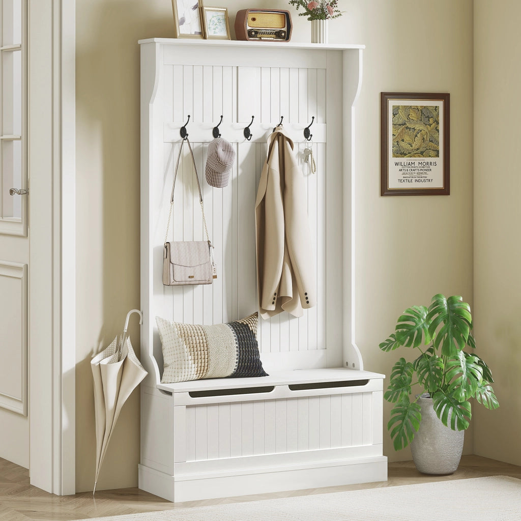 Appendiabiti con Banco e Ripiani ¨C Zephmum ¨C Marfil 96x34x180 cm
