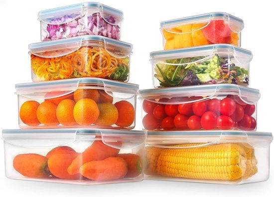 Set di contenitori in plastica BPA-free 8 pezzi - versatili - non adesivi - stivellabili